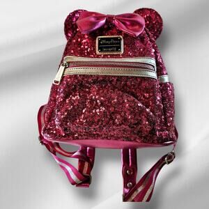 Disney Loungefly sequined Minnie mini-backpack, deep pink, NWOT LTD Edition